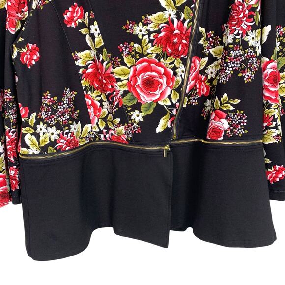 IMAN Women's 2XL Black Pink Red Floral Convertible Motorcycle Jacket - Picture 9 of 13